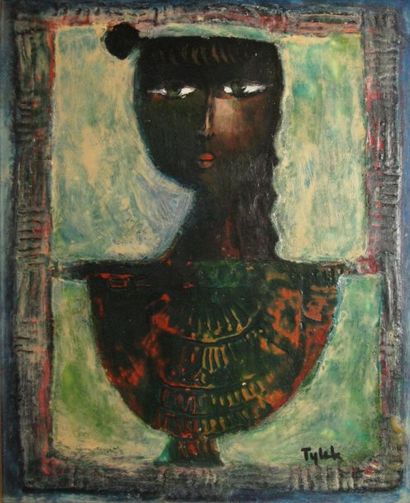 TYLEK XXe siècle Buste féminin Technique mixte sur toile, signée en bas à droite....