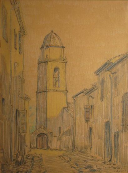 Paul DE LASSENCE 1886-1962 La chapelle de Saint-Tropez, 1921 Dessin aux crayons de...