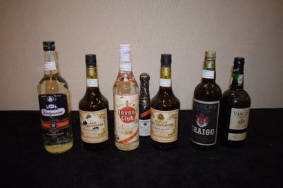 null 6 bouteilles SPIRITUEUX DIVERS (Havana Club, Pineau, Madère, Rhum Damoiseau,...