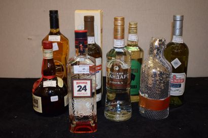 null 8 bouteilles SPIRITUEUX DIVERS (Vodka, Grand-Marnier, Absinthe, Gin, Muscat,...