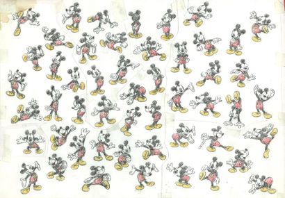 null Dessin de 51 attitudes de Mickey en couleur, fait pour une doublure de manteau....