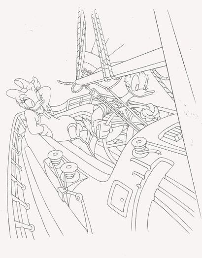 null Dessin de Donald et Daisy en bateau Format : 42 x 30cm.