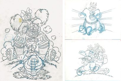 null Ensemble de trois dessins sur le thème du sport. Goofy, Pat Hibulaire et Minnie...