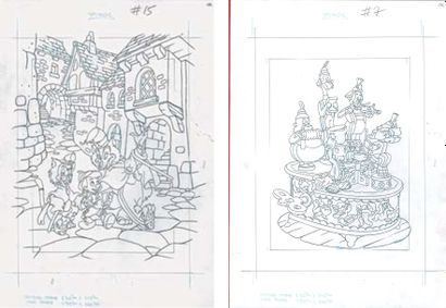 null Ensemble de deux dessins pour un album de coloriage Pinocchio. Format : 42 x...