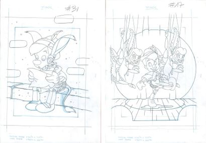 null Ensemble de deux dessins pour un album de coloriage Pinocchio. Format : 42 x...