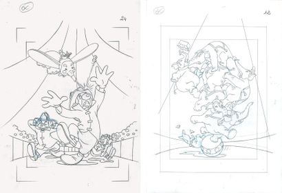 null Ensemble de deux dessins pour un album de coloriage Dumbo. Format : 42 x 30...