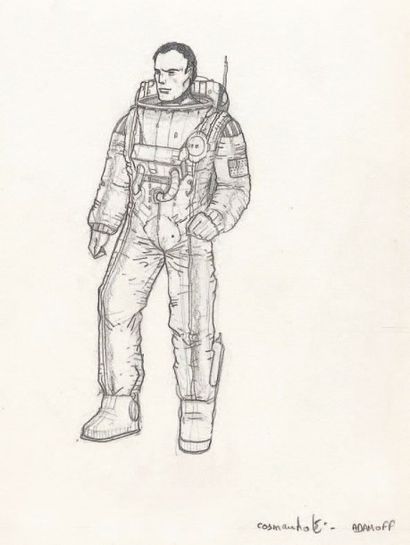 null ULYSSE 31 DIC, 1978. Dessin du cosmonaute. Mine de plomb sur feuille canson....