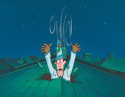 null INSPECTEUR GADGET DIC, 1983 - 1984. Cellulos de Gadget et Fino sur leur décor...