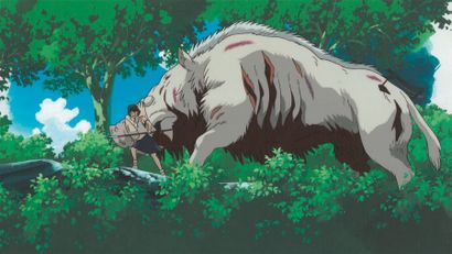 null PRINCESSE MONONOKE (Hayao Miyazaki) Ghibli, 1997. Cellulo de San et du dieu...