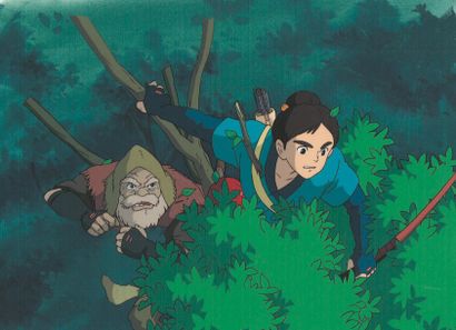 null PRINCESSE MONONOKE (Hayao Miyazaki) Ghibli, 1997. Cellulo d'Ashitaka sur un...