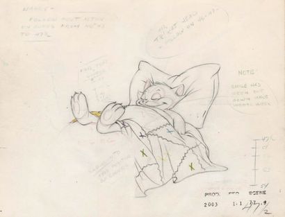 null PINOCCHIO Studio Walt Disney 1940. Magnifique dessin d'animation original de...