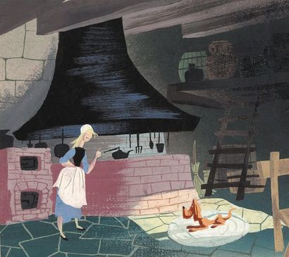 null CENDRILLON (Cinderella) Studio Walt Disney 1950. Etude préliminaire à la gouache...