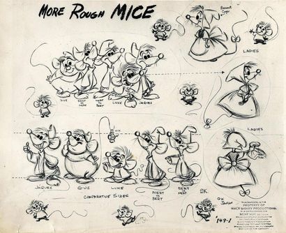 null CENDRILLON Studio Walt Disney, 1950. Photostat original du model sheet des souris....