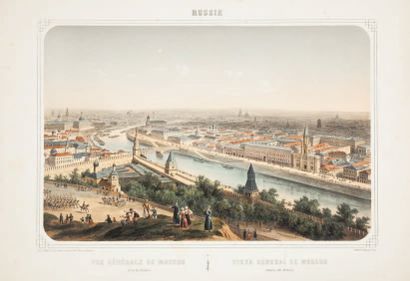 Moscou Vue generale prise du Kremlin Legende bilingue francais et espagnol. Lithographie...