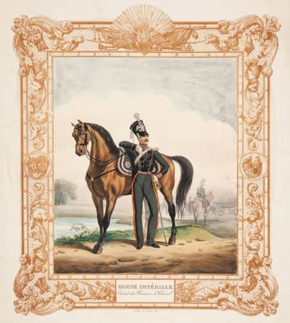 null Garde Imperiale - Escadron des Pionniers a cheval Lithographie originale aquarellee...