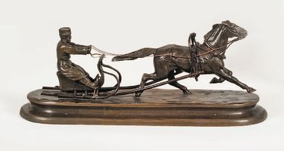 Lev GRATCHEV (c.1780 -1850) Traineau et son cocher tire par un cheval Bronze en 3...