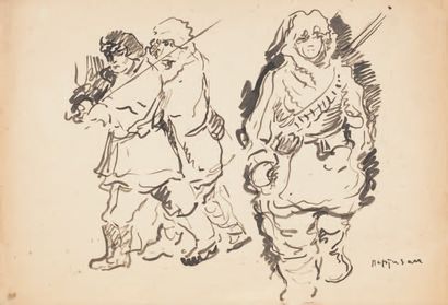 SERGE FOTINSKY (1887 - 1971) Partisans Lavis d'encre sur papier sovietique. Titre...