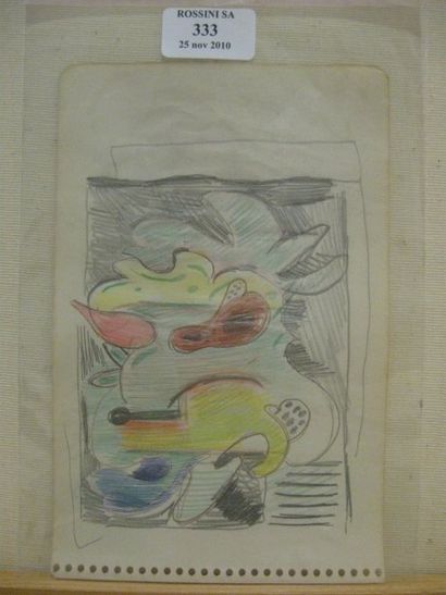 Serge FOTINSKY (1887 - 1971) Nature morte, vers 1920 Crayon et crayon de couleurs....