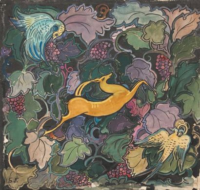 Serge FOTINSKY (1887 - 1971) Projet de tapisserie, vers 1920 Gouache. Monogrammee...