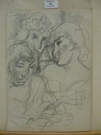 Serge FOTINSKY (1887 - 1971) Trois filles de joie, Marseille 1927 Crayon. 24 x 35...