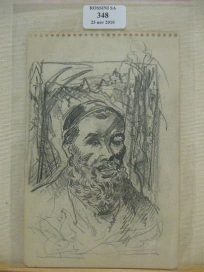 Serge FOTINSKY (1887 - 1971) Portrait de Rabbin, vers 1930 Crayon. 13,5 x 21cm. Au...