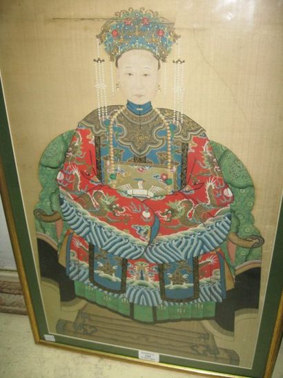 ASIE Portrait d'Impératrice Encre et gouache sur soie. Chine, époque Qing, fin du...