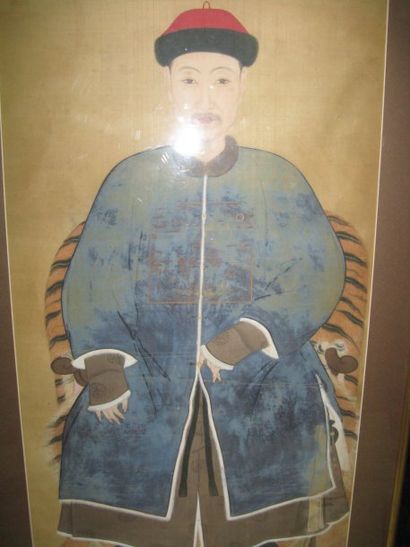 ASIE Portrait de dignitaire Manchu. Encre et gouache sur soie. (légers accidents)....