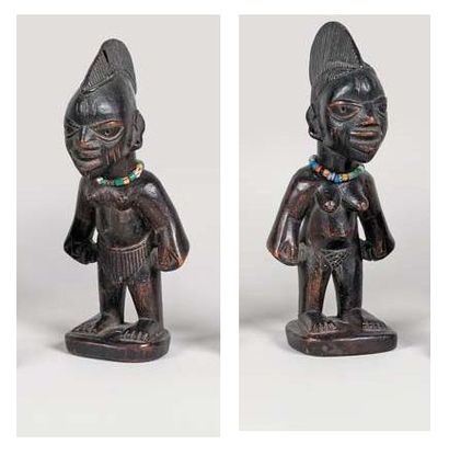 AFRIQUE Couple de statuettes YOROUBA (Nigeria) Statuettes "benji" représentation...