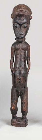 AFRIQUE Statue BAOULE (Côte d'Ivoire) Statuette de sexe masculin, les mains posées...