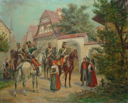Une halte, le 7e hussard en Alsace en 1808...