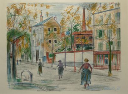 Maurice UTRILLO Passantes sur une avenue Lithographie en couleurs n°XV/ XX, signée...