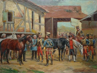 Le relais de chevaux des hussards Huile sur...