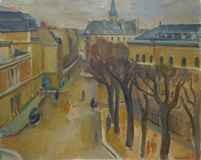 Paul WELSCH La rue Bonaparte, 1944 Huile sur toile (restaurations), signée en bas...