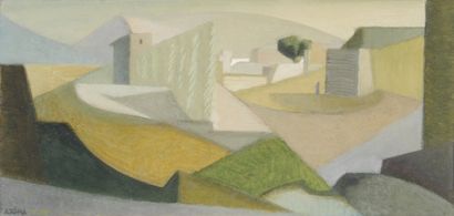 Jacques AZEMA Paysage cubiste, 11-59 Gouache, signée et datée en bas à gauche. 12...
