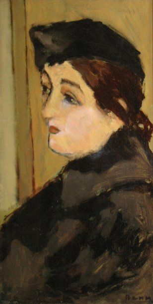 null Hommage à Toulouse-Lautrec, profil de femme, 1936 Huile sur toile, signée en...