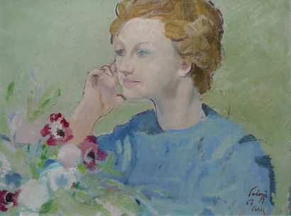 Bernardino PALAZZI Blonde aux fleurs, 1967 Huile sur toile, signée, située et datée...