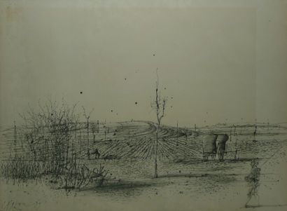 null Dans les champs, 1979 Plume et encre de Chine (traces d'insolation et rousseurs),...