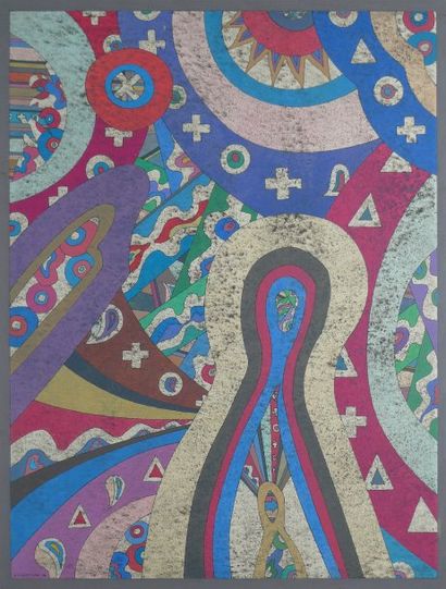 Oleg LIAGATCHEV Composition colorée, 1980 Aquarelle gouachée et crayon noir, signé...