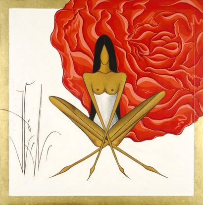 Natacha Lazarevic dite L. NATACHA Méditation, 2008 Tempera et feuilles d'or sur panneau,...