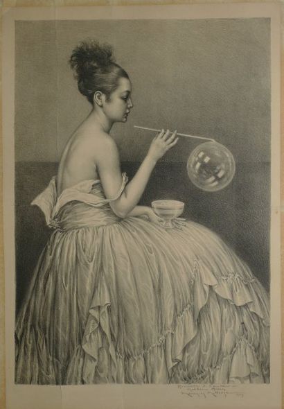 null La bulle de savon Lithographie en noir (insolation et déchirures), signée en...