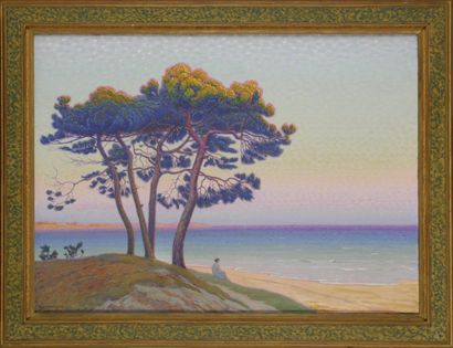 André MORISSET Méditation, pin en bord de mer Huile sur toile probablement dans son...