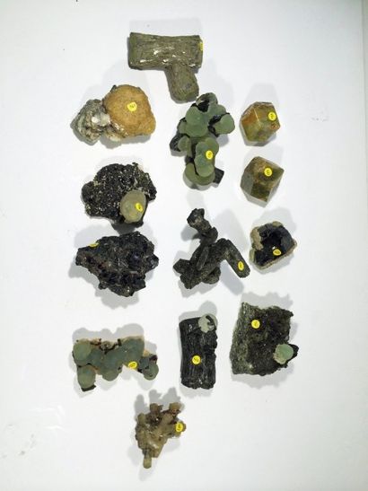 null Lot de douze jolis minéraux choisis (PREHNITE, EPIDOTE, GRENAT) de la région...