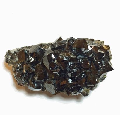 null Imposant bloc de CASSITERITE (17 x 12 x 8 cm) : cristaux accolés noirs brillants...