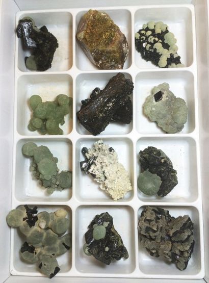 null Intéressant lot de douze très jolis minéraux choisis (PREHNITE, EPIDOTE, GRENAT)...