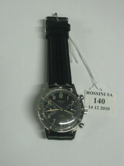 AIRAIN Type 20 années 60/70. Chronographe militaire en acier, rond : diamètre 36mm,...