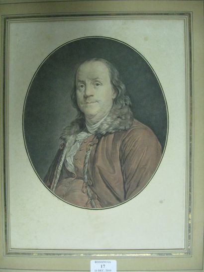 BENJAMIN- FRANKLIN Gravé par J. F. Janinet, composition de forme ovale. Sujet : 25...