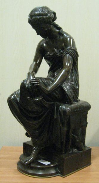 Eugène AIZELIN (1821-1902) Psyché
Epreuve en bronze patiné, signée et datée 1863...