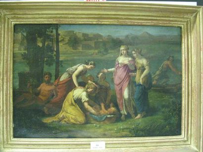 Ecole Italienne vers 1810 Moïse sauvé des eaux Papier marouflé sur toile. Haut. :...