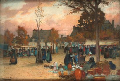 JANSSAUD Mathurin, 1857-1940 Le marché de Concarneau
Pastel (petites rousseurs);...