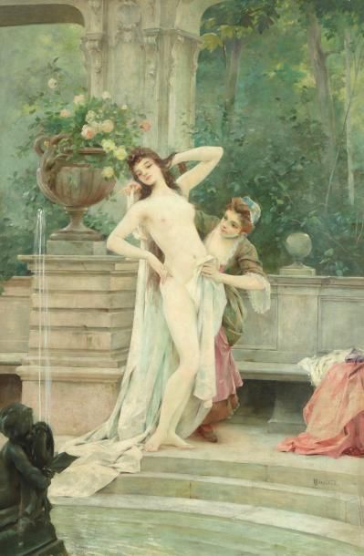 MARIOTON Jean Alfred, 1864-1903 Après le bain
Huile sur toile (petits accidents et...